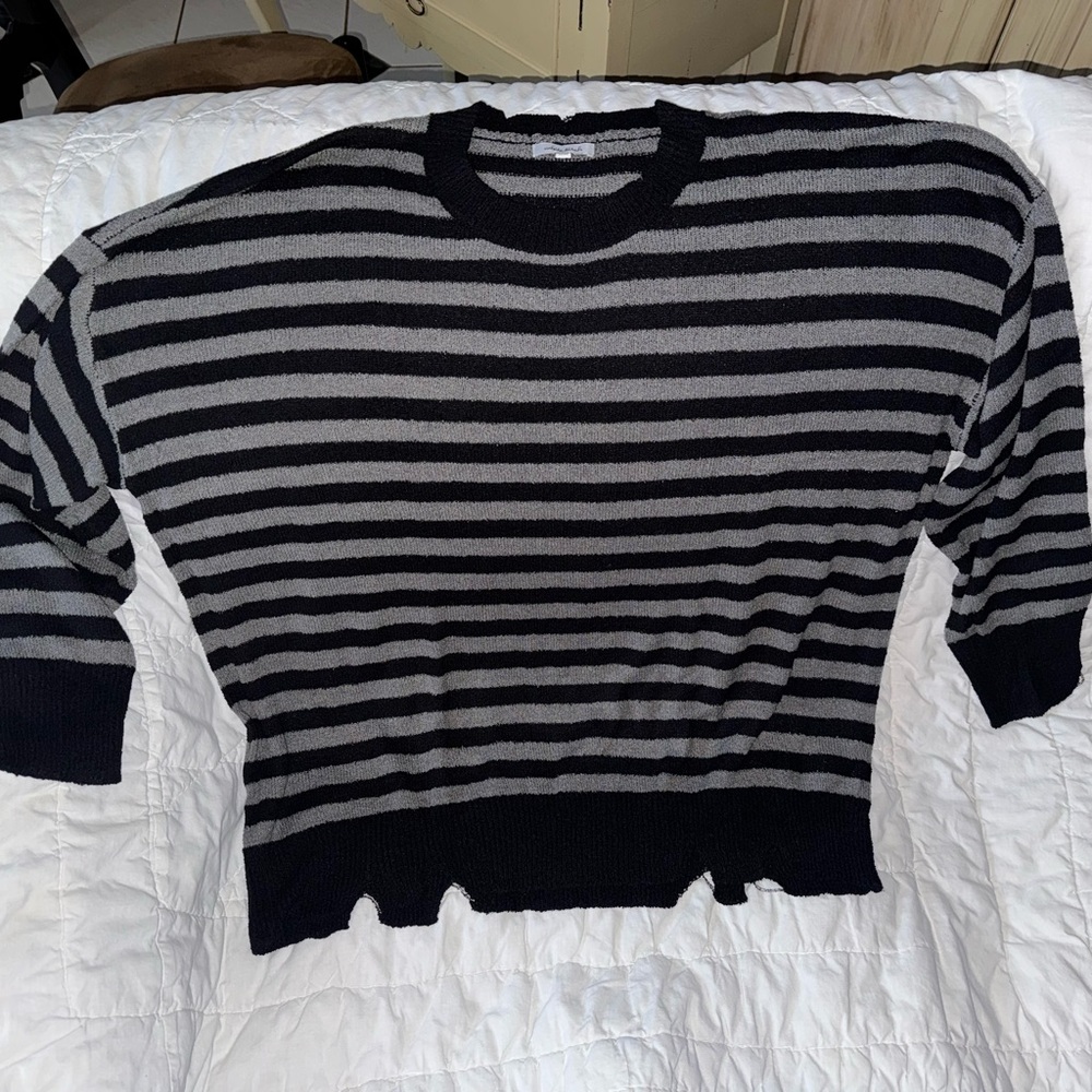 White Birch Black and Gray Striped Sweater